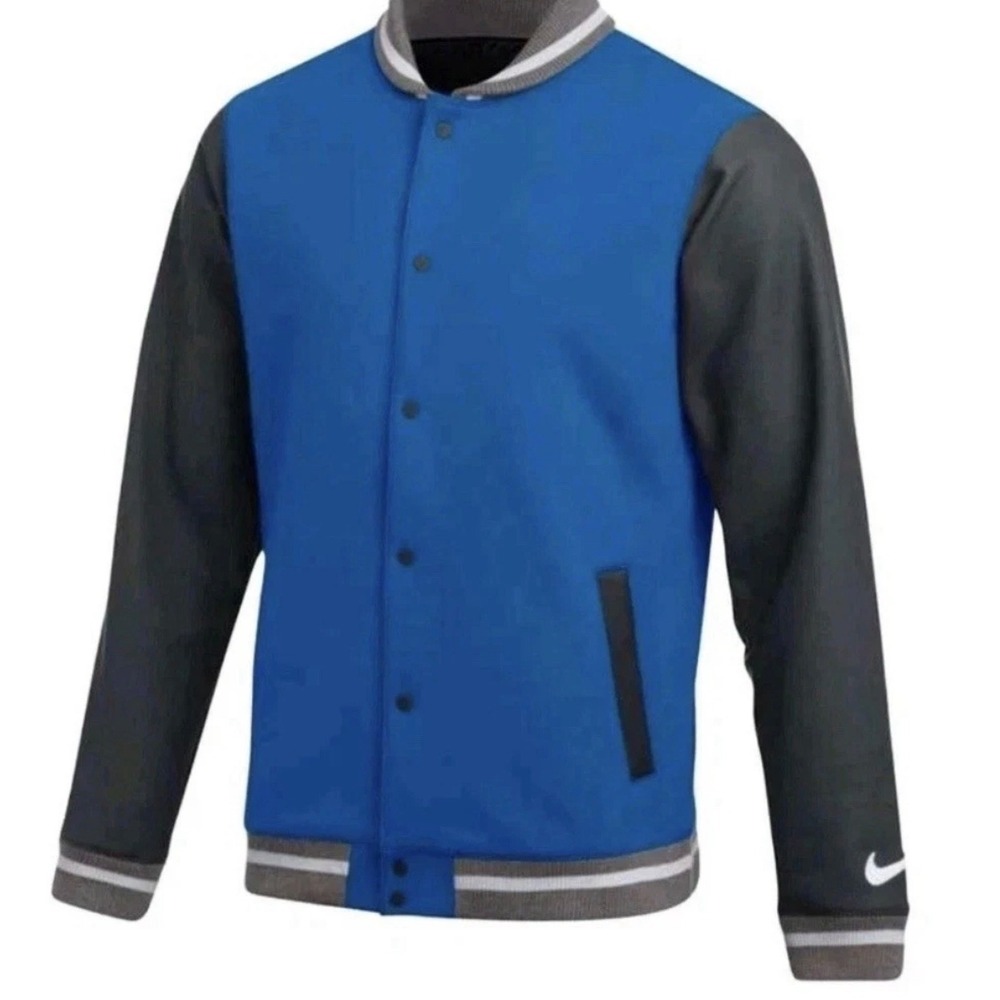 Nike Varsity Jacket Mens S Blue New Snap Front Swoosh Logo DJ5971-493